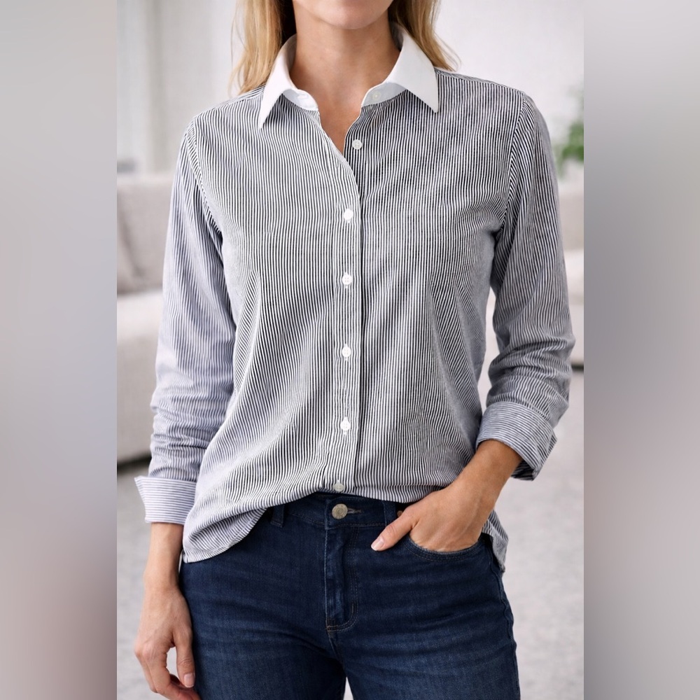 Polo Ralph Lauren Regent Classic Fit Striped Dress Shirt 16/L Black White - Picture 7 of 7